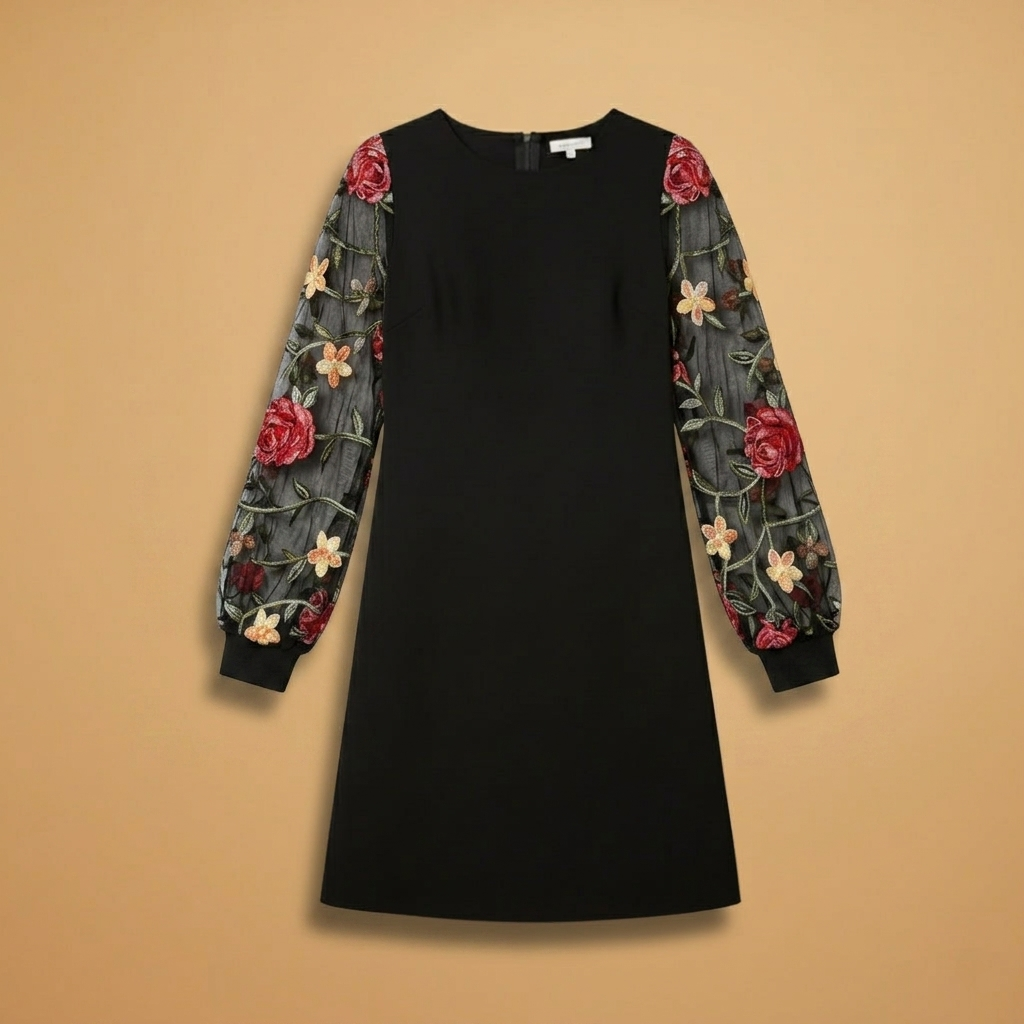 Leonor | Vestido Midi Mangas Bordadas Mulher Festa