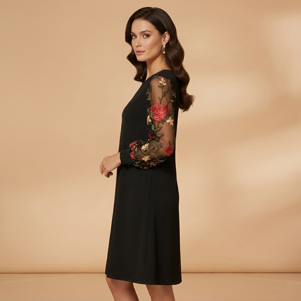Leonor | Vestido Midi Mangas Bordadas Mulher Festa