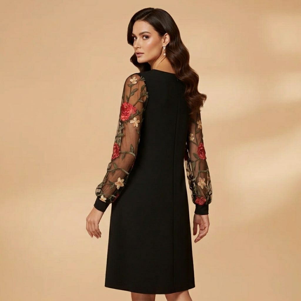 Leonor | Vestido Midi Mangas Bordadas Mulher Festa