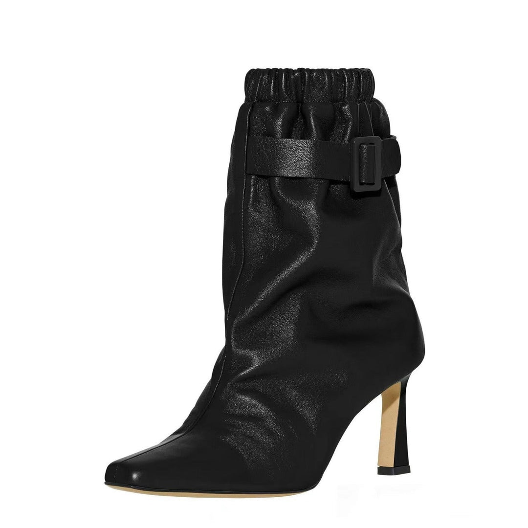 Adriana | Botins de Pele Mulher Salto Alto Fivela Slouchy