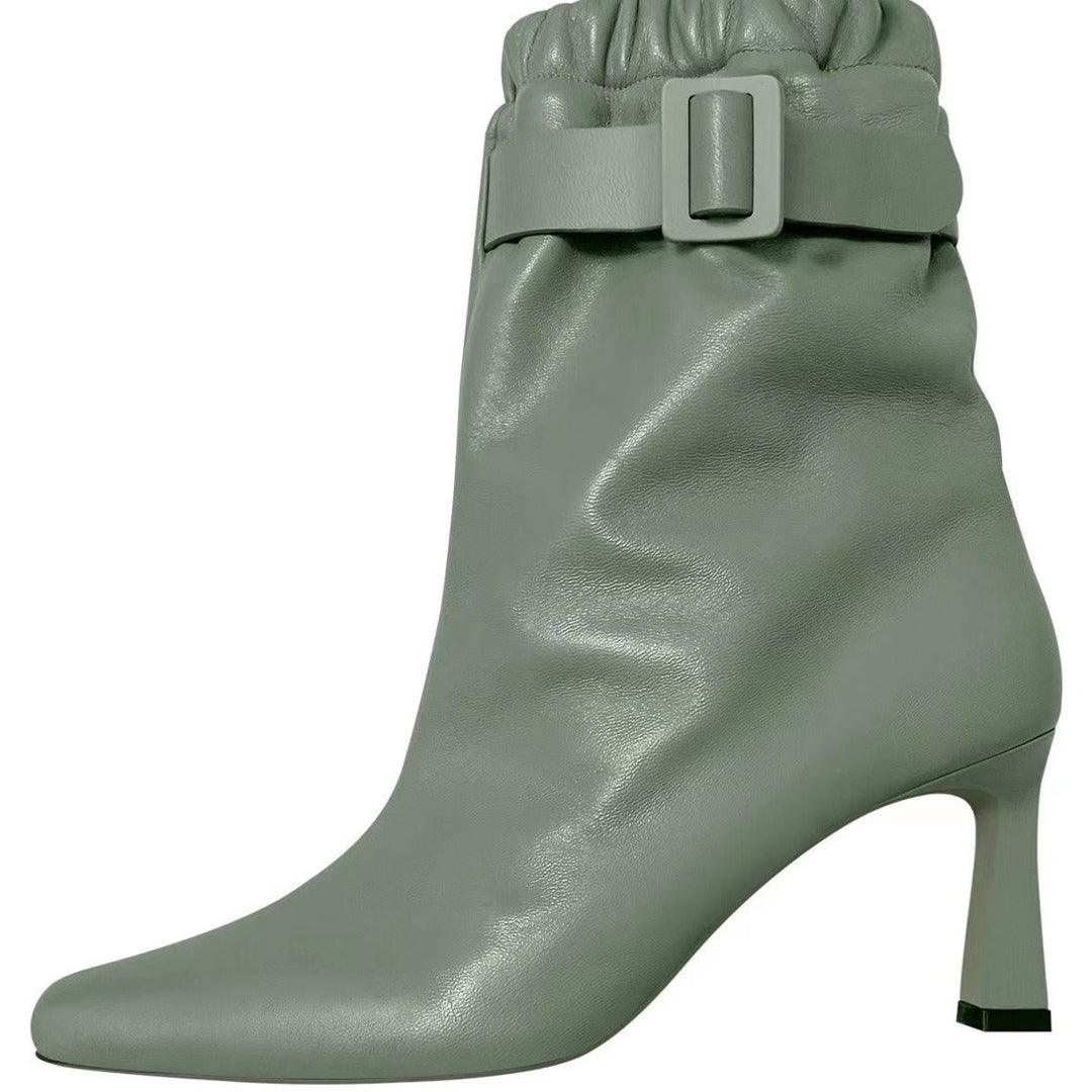 Adriana | Botins de Pele Mulher Salto Alto Fivela Slouchy