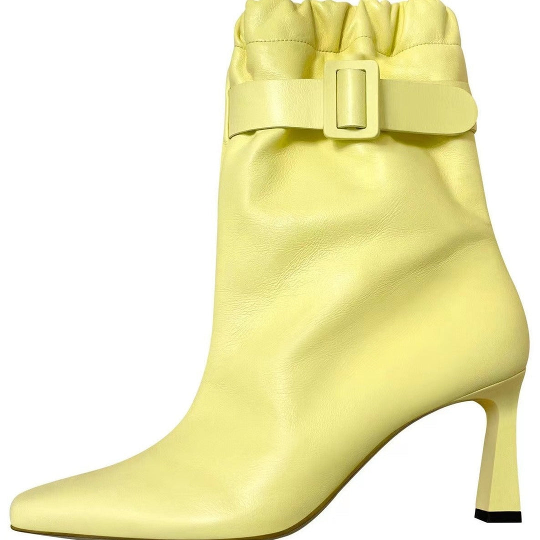 Adriana | Botins de Pele Mulher Salto Alto Fivela Slouchy