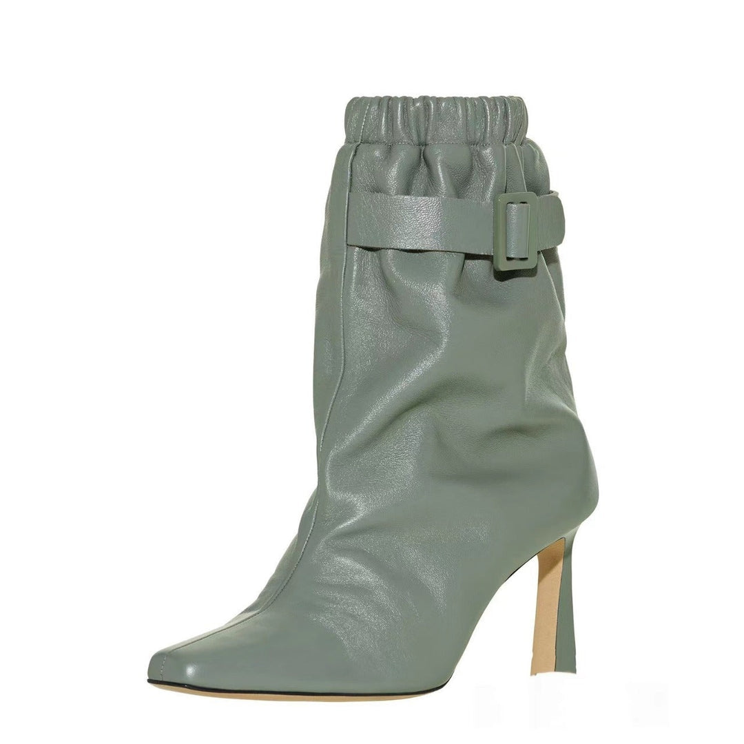 Adriana | Botins de Pele Mulher Salto Alto Fivela Slouchy