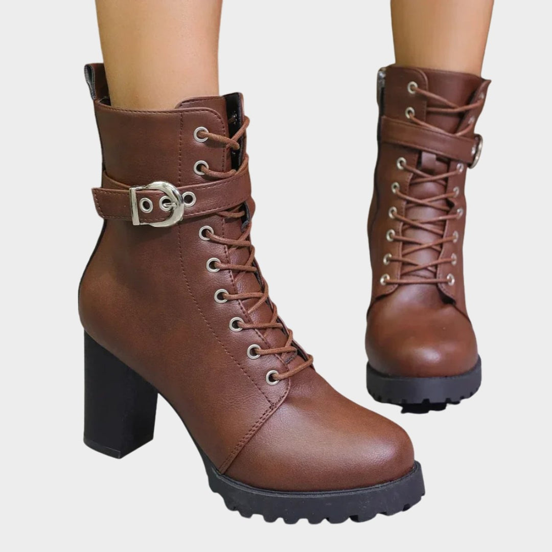 Adriana | Botins Mulher com Salto Bloco Atacadores e Fivela