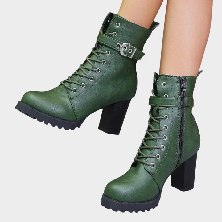Adriana | Botins Mulher com Salto Bloco Atacadores e Fivela