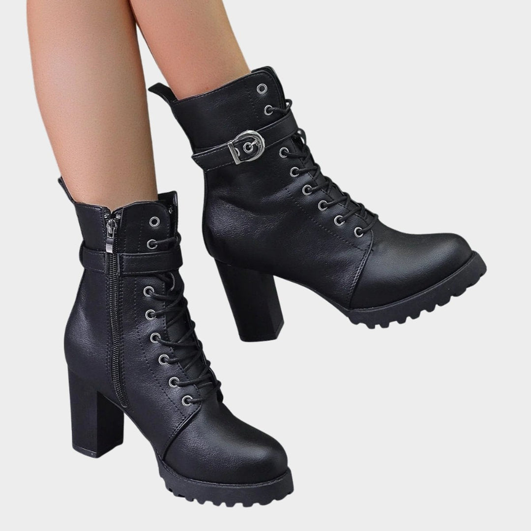 Adriana | Botins Mulher com Salto Bloco Atacadores e Fivela