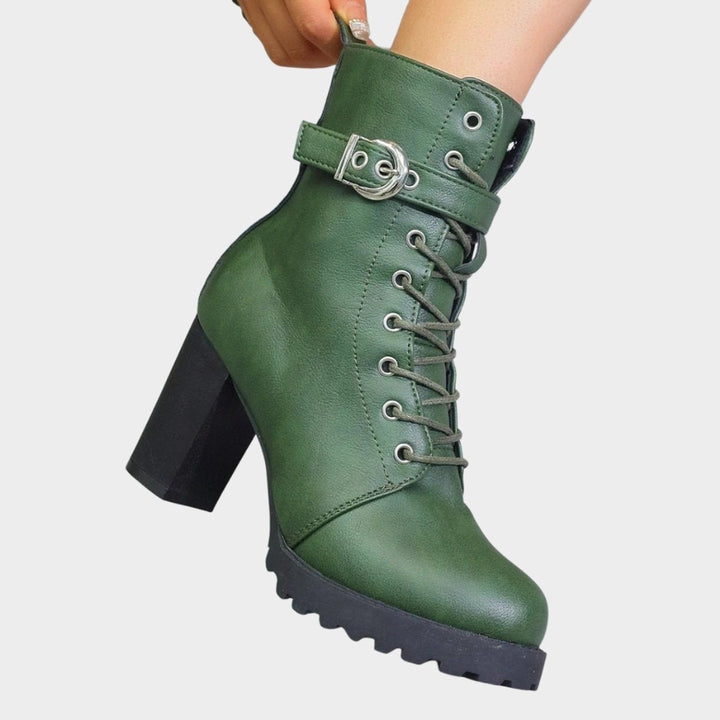 Adriana | Botins Mulher com Salto Bloco Atacadores e Fivela