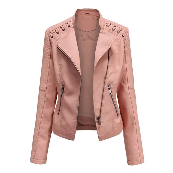 Adriana | Casaco de Couro Sintético Mulher Biker com Detalhes nos Ombros