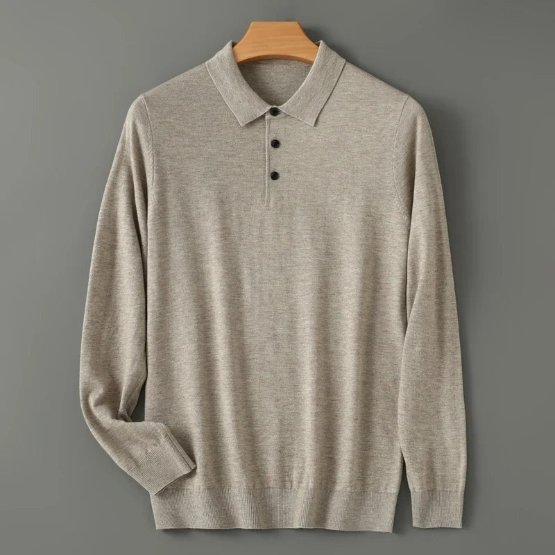 Afonso | Pólo de Lã Merino Homem Manga Comprida Gola Polo