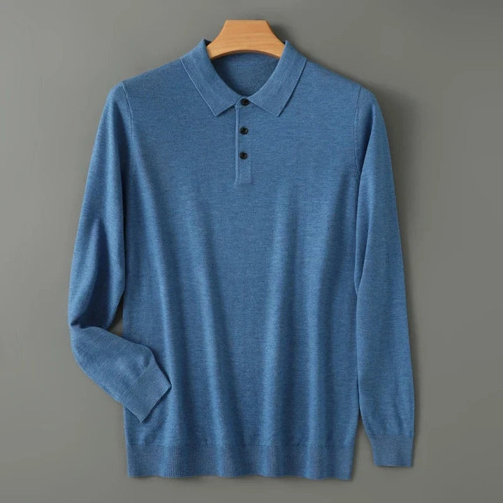 Afonso | Pólo de Lã Merino Homem Manga Comprida Gola Polo
