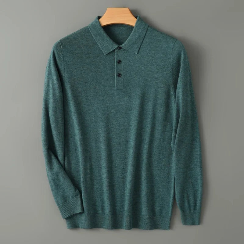 Afonso | Pólo de Lã Merino Homem Manga Comprida Gola Polo