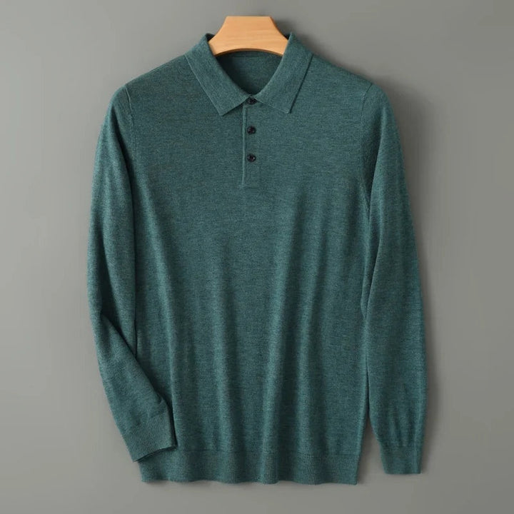 Afonso | Pólo de Lã Merino Homem Manga Comprida Gola Polo