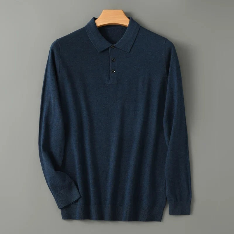 Afonso | Pólo de Lã Merino Homem Manga Comprida Gola Polo