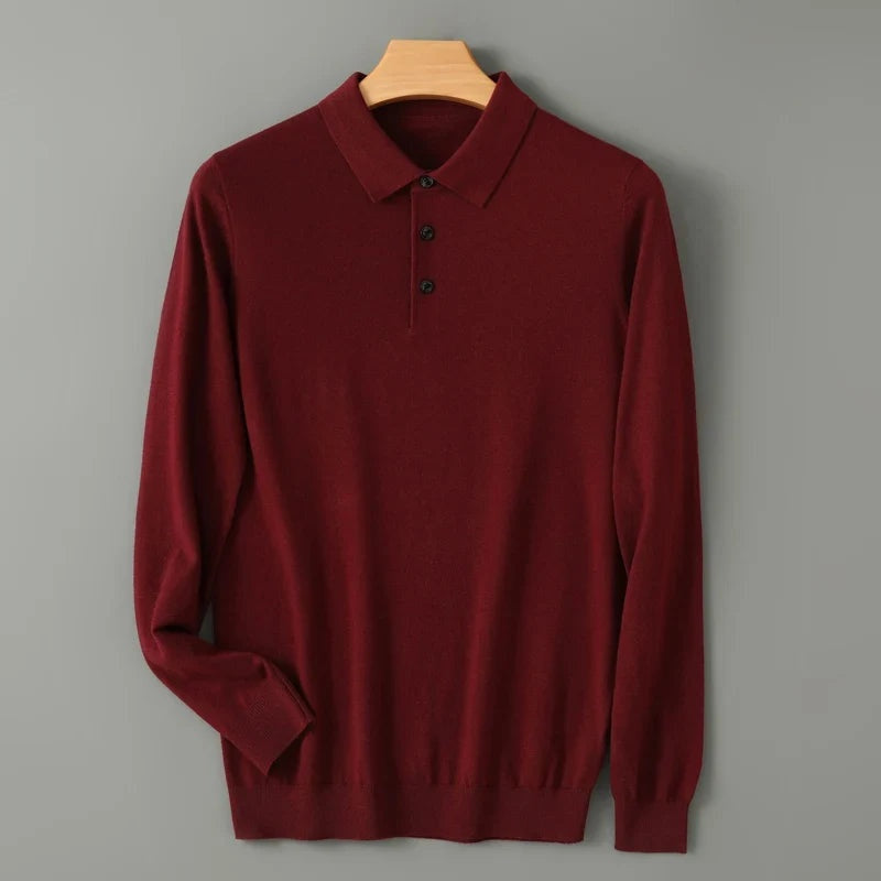 Afonso | Pólo de Lã Merino Homem Manga Comprida Gola Polo