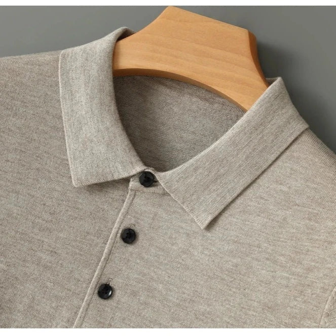 Afonso | Pólo de Lã Merino Homem Manga Comprida Gola Polo