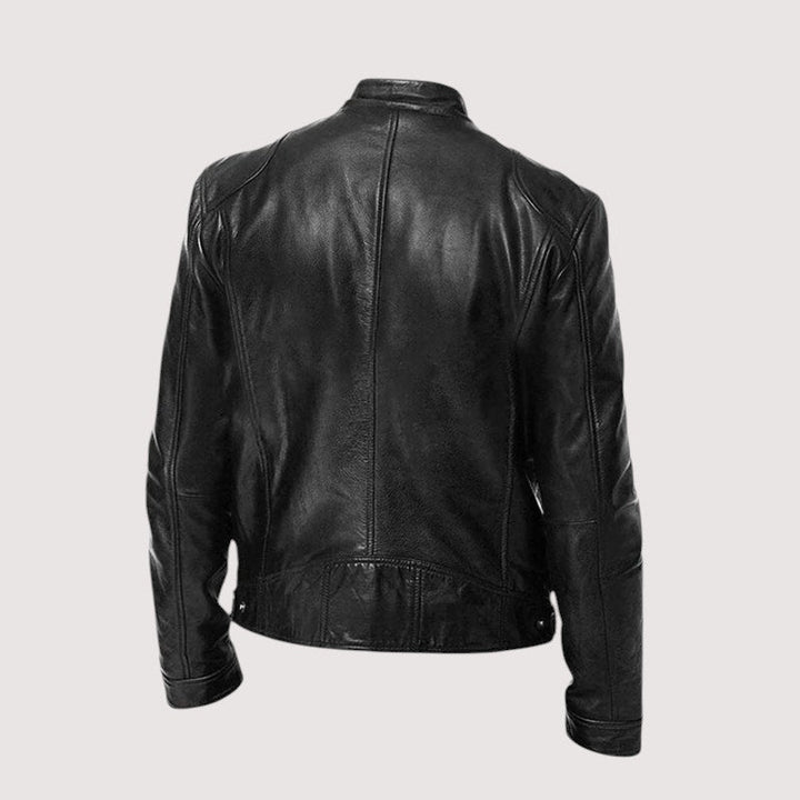 Álvaro | Casaco de Couro Biker Homem Gola Mao com Bolsos