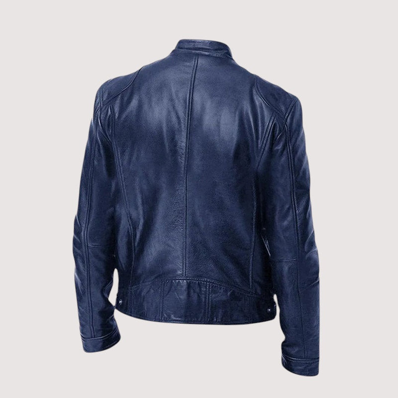 Álvaro | Casaco de Couro Biker Homem Gola Mao com Bolsos
