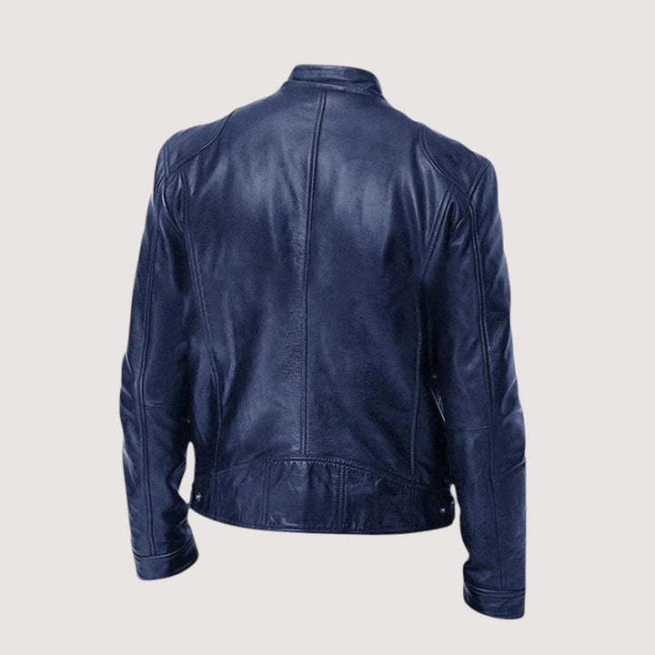 Álvaro | Casaco de Couro Biker Homem Gola Mao com Bolsos