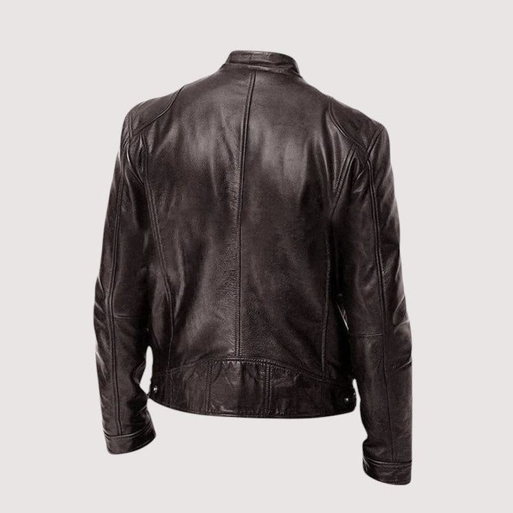Álvaro | Casaco de Couro Biker Homem Gola Mao com Bolsos