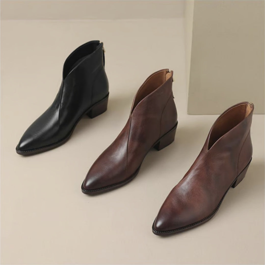 Ana | Botins de Pele Mulher Bico Fino Salto Baixo