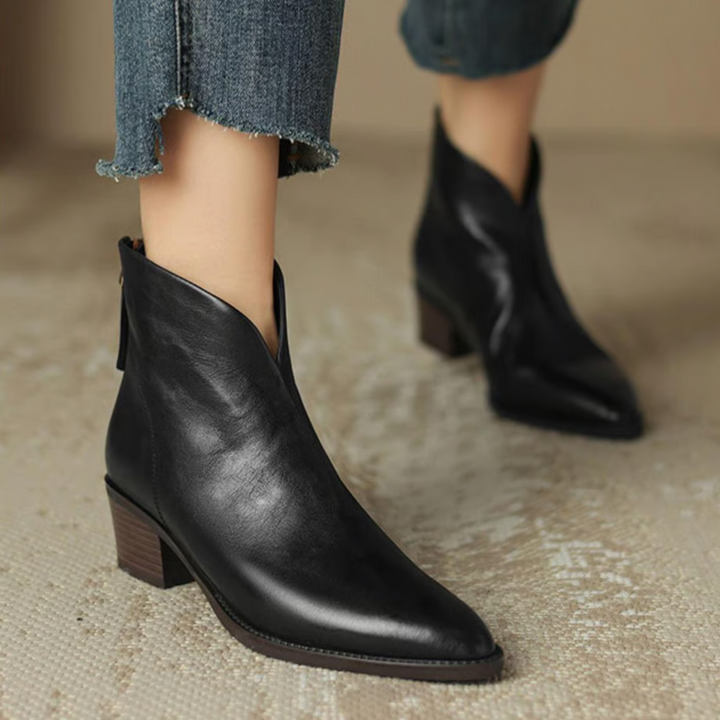 Ana | Botins de Pele Mulher Bico Fino Salto Baixo