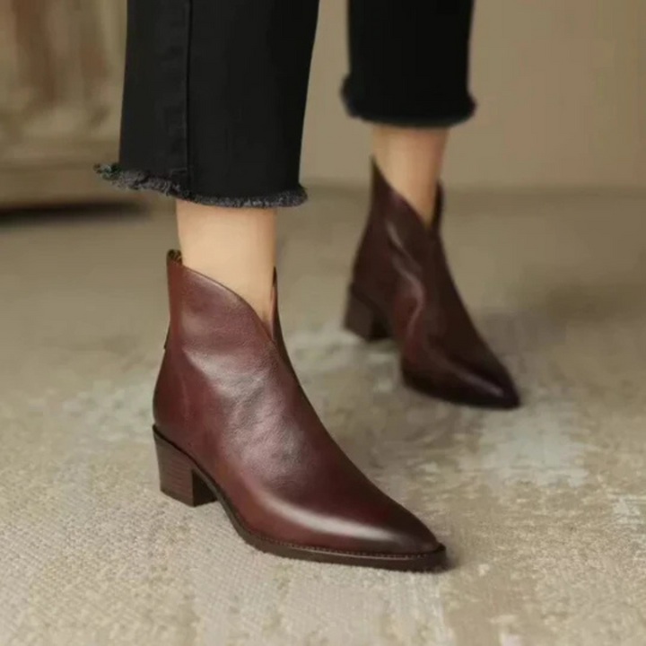 Ana | Botins de Pele Mulher Bico Fino Salto Baixo