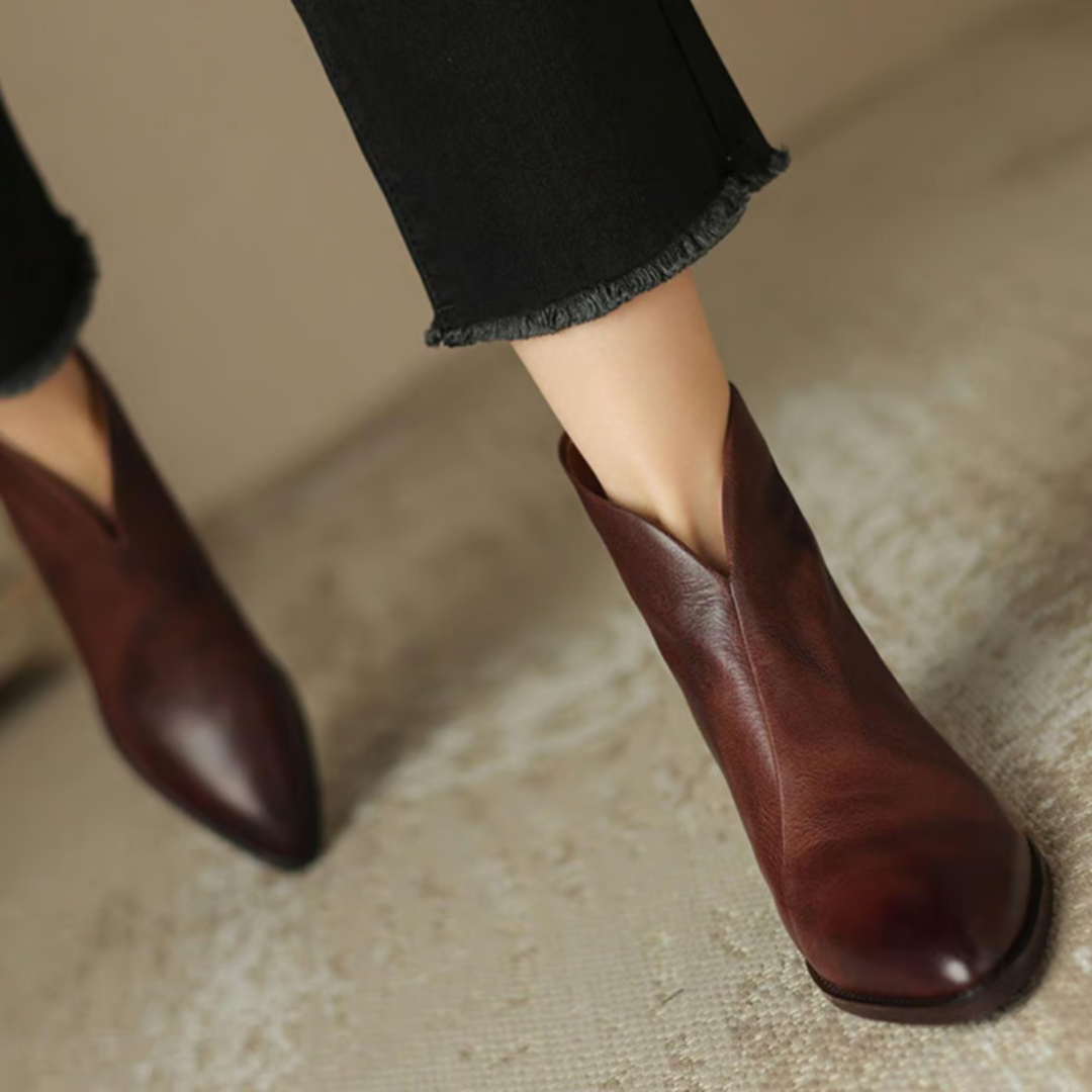 Ana | Botins de Pele Mulher Bico Fino Salto Baixo
