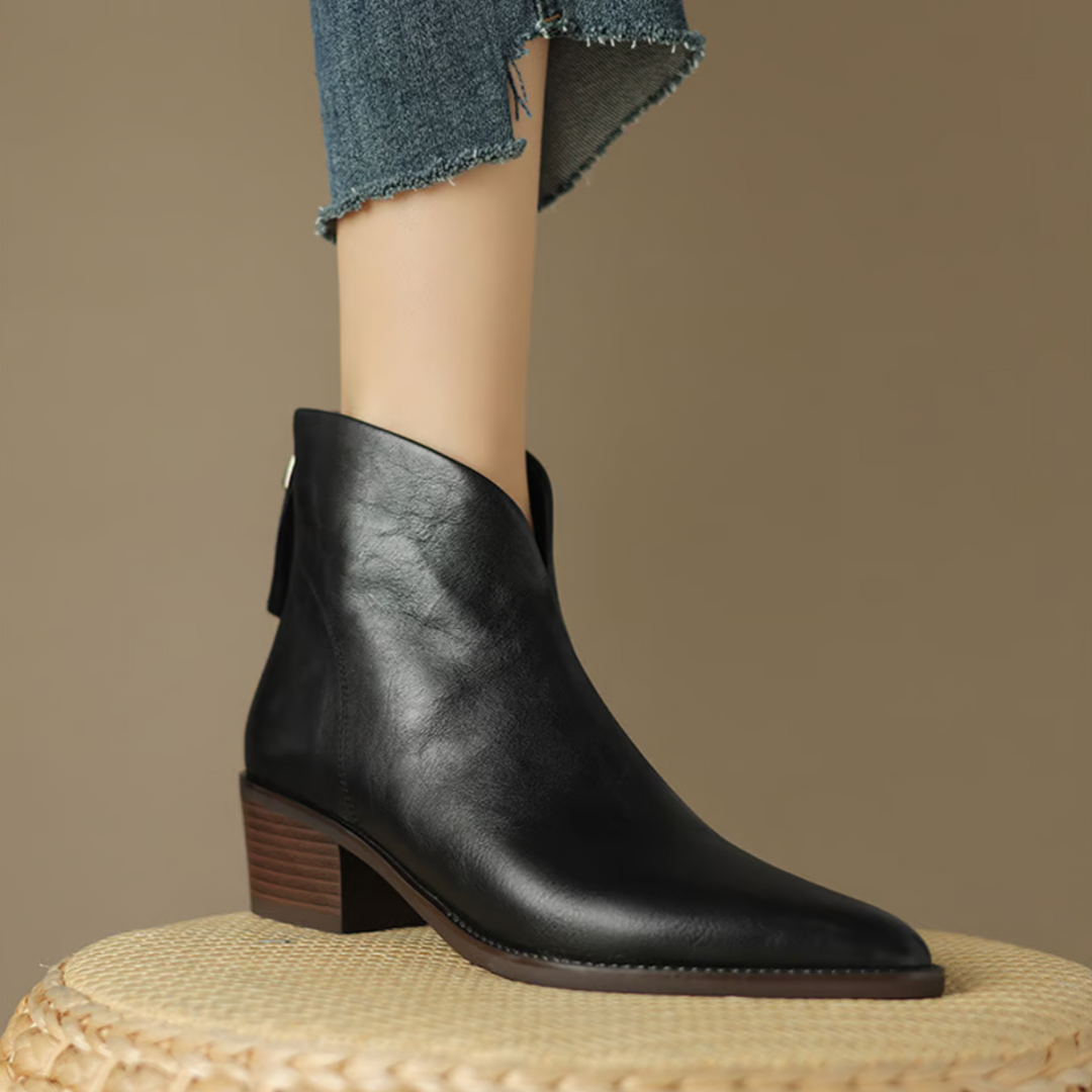 Ana | Botins de Pele Mulher Bico Fino Salto Baixo