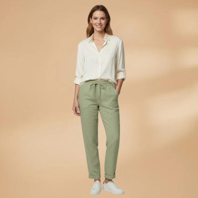 Ana | Calças de Linho Cintura Elástica Mulher Cordões
