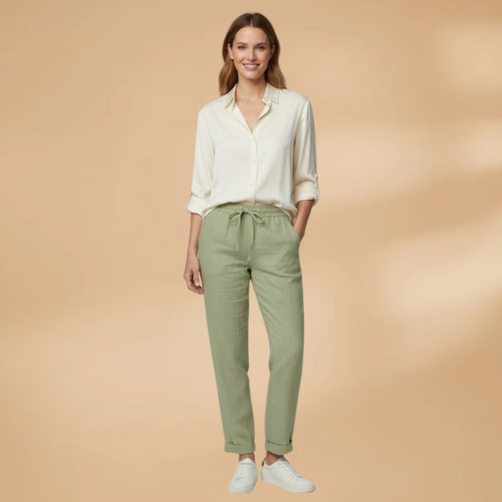 Ana | Calças de Linho Cintura Elástica Mulher Cordões