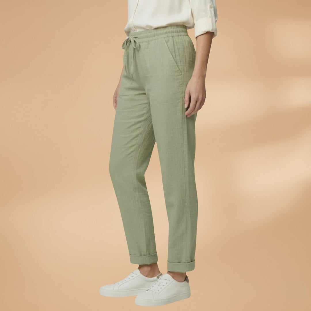 Ana | Calças de Linho Cintura Elástica Mulher Cordões