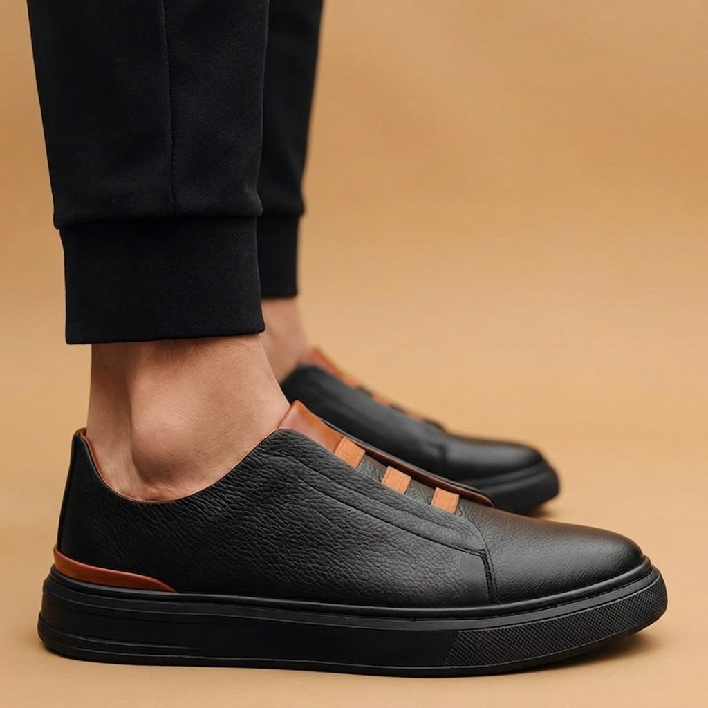 André | Sapatilhas Slip-On de Couro Homem Sem Cadarços