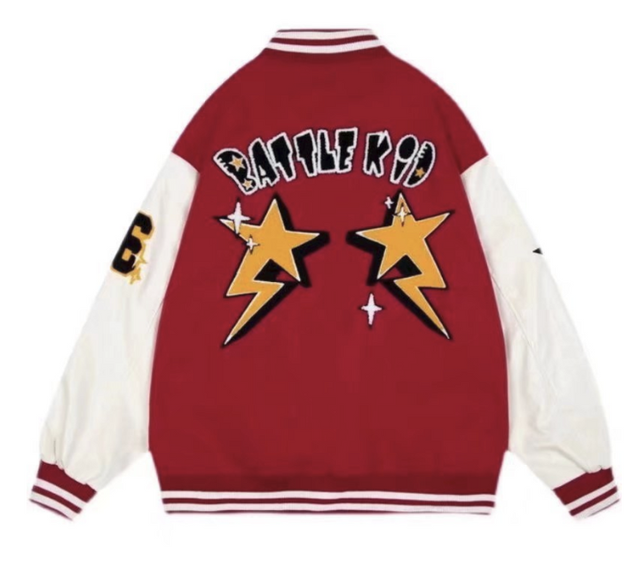André | Varsity Jacket Homem com Patches Estilo Universitário