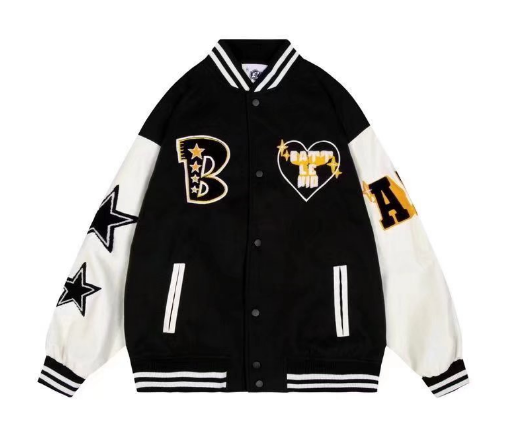 André | Varsity Jacket Homem com Patches Estilo Universitário