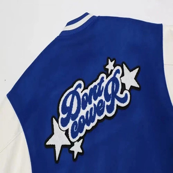 André | Varsity Jacket Homem com Patches Estilo Universitário