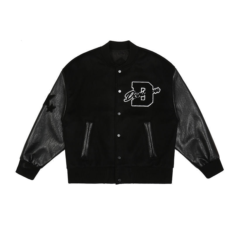 André | Varsity Jacket Homem com Patches Estilo Universitário