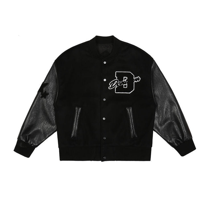 André | Varsity Jacket Homem com Patches Estilo Universitário