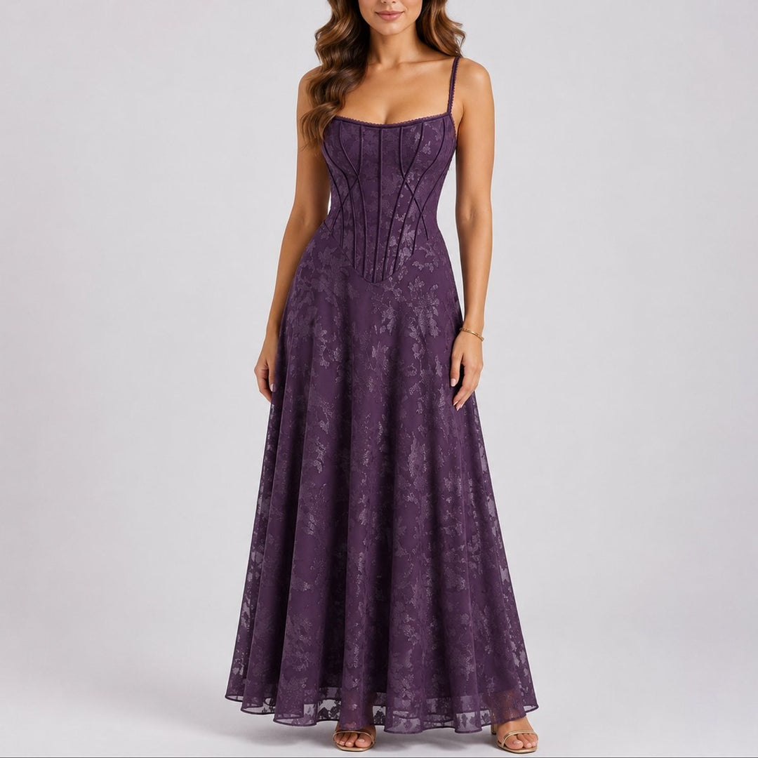 Aurora | Vestido Comprido de Chiffon Floral Mulher Corpete Alças