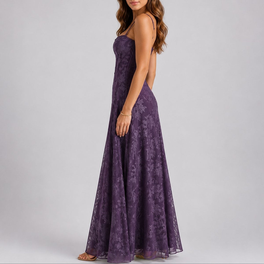 Aurora | Vestido Comprido de Chiffon Floral Mulher Corpete Alças