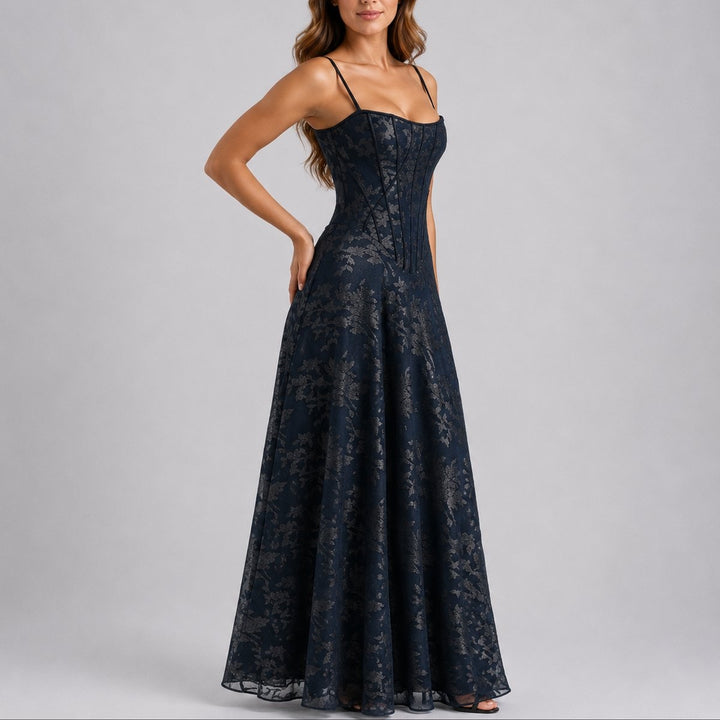 Aurora | Vestido Comprido de Chiffon Floral Mulher Corpete Alças