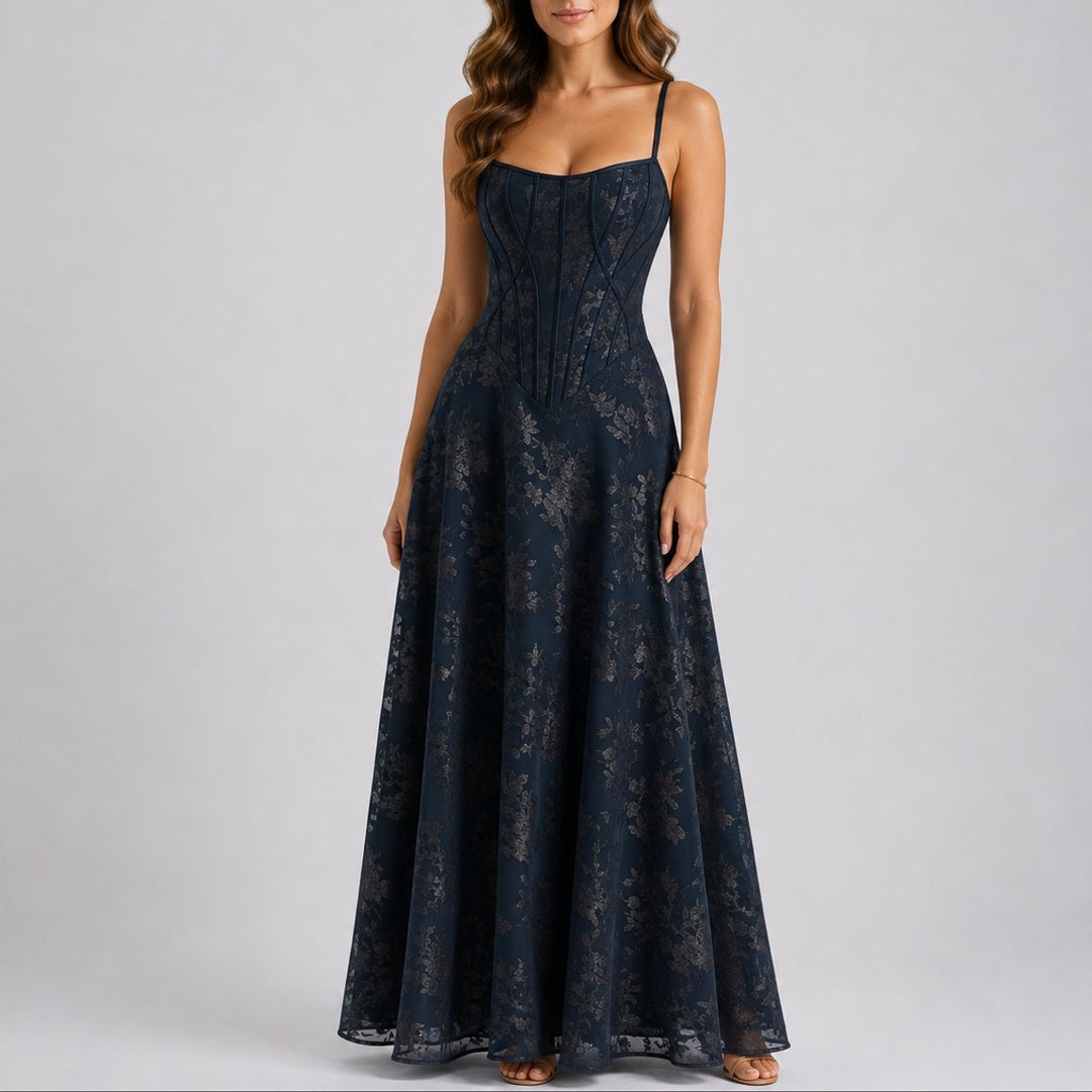 Aurora | Vestido Comprido de Chiffon Floral Mulher Corpete Alças