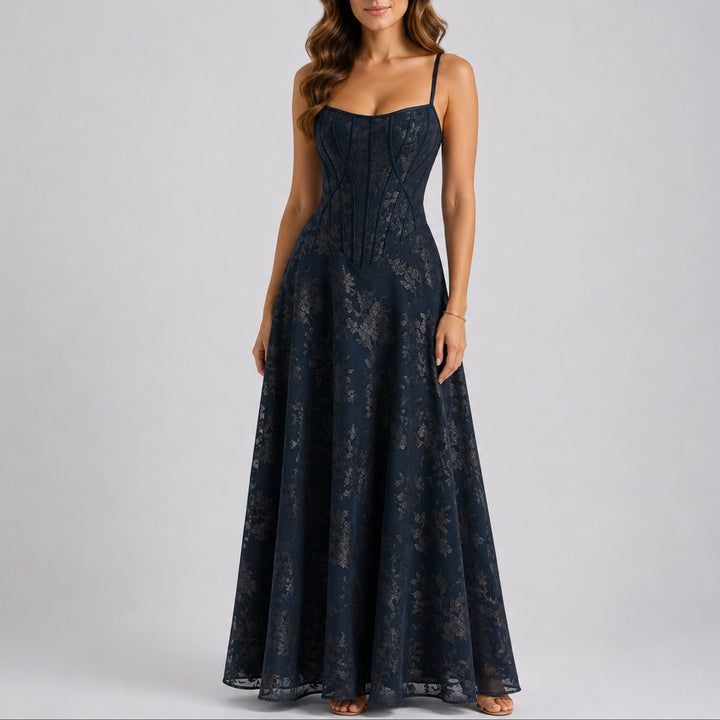 Aurora | Vestido Comprido de Chiffon Floral Mulher Corpete Alças