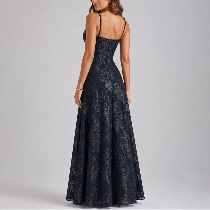 Aurora | Vestido Comprido de Chiffon Floral Mulher Corpete Alças