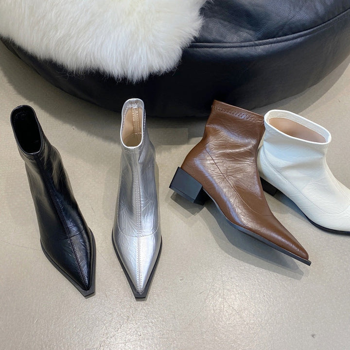Beatriz | Botins de Pele Mulher Bico Fino Salto Bloco