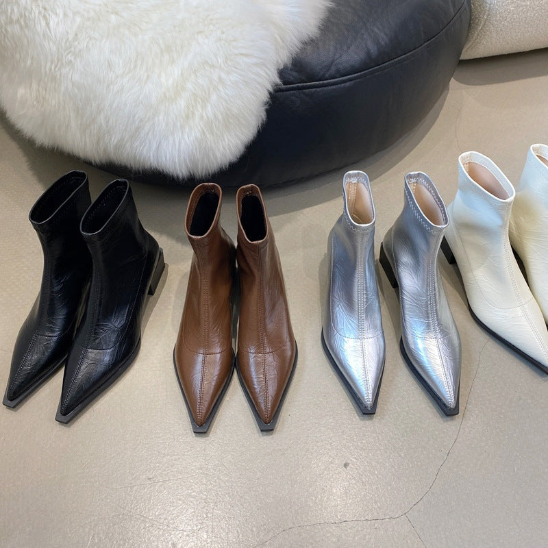 Beatriz | Botins de Pele Mulher Bico Fino Salto Bloco