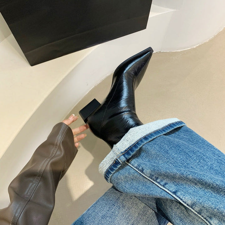 Beatriz | Botins de Pele Mulher Bico Fino Salto Bloco