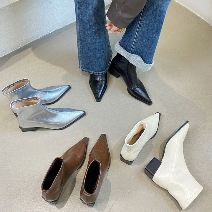 Beatriz | Botins de Pele Mulher Bico Fino Salto Bloco