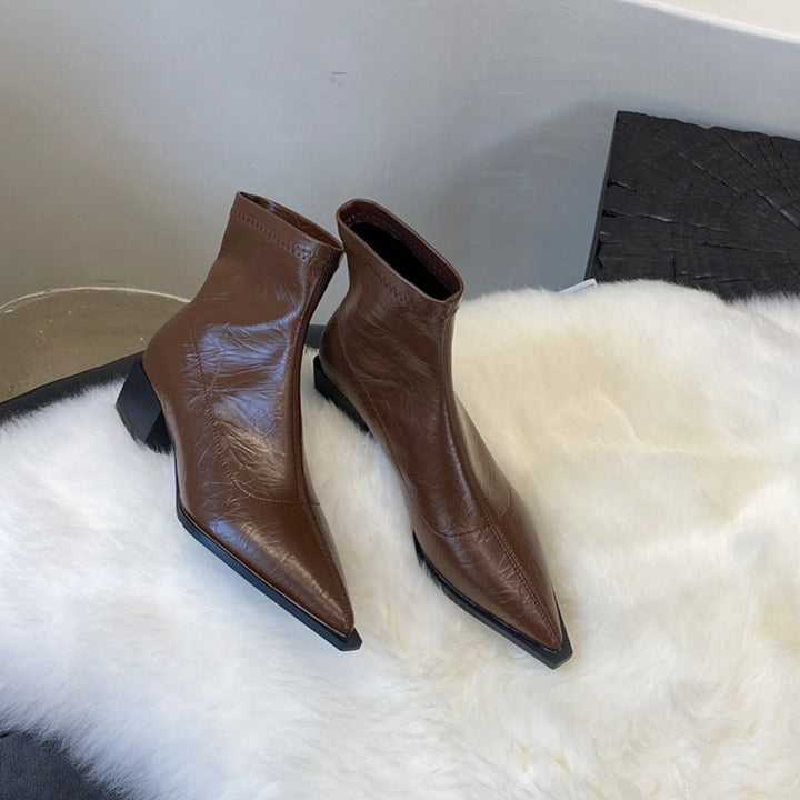 Beatriz | Botins de Pele Mulher Bico Fino Salto Bloco