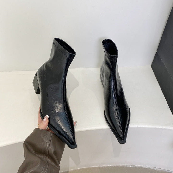 Beatriz | Botins de Pele Mulher Bico Fino Salto Bloco