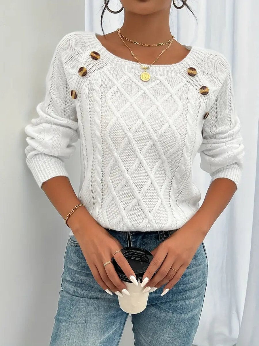 Beatriz | Camisola de Malha com Botões Mulher Gola Redonda Manga Longa